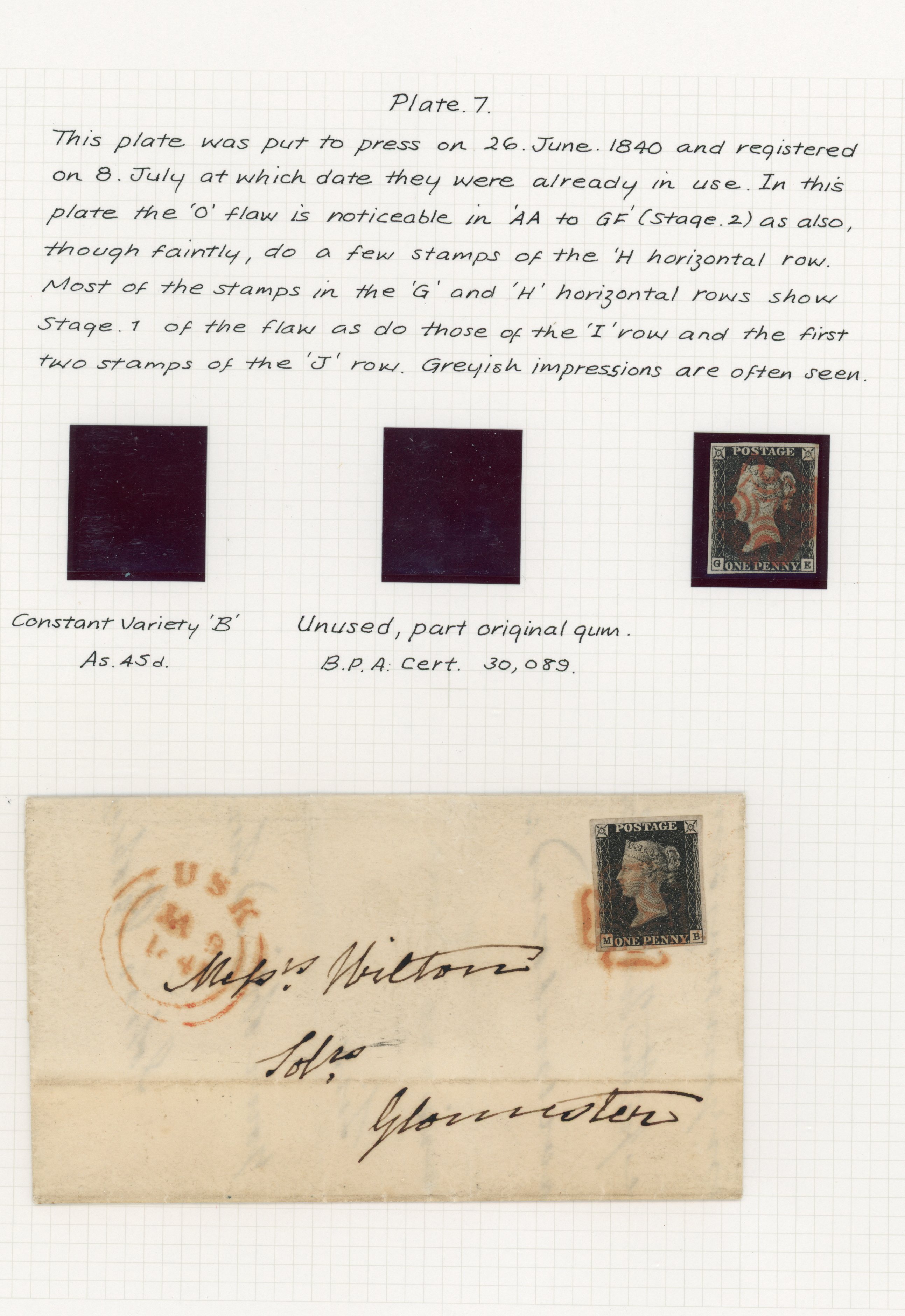 1840 1d Black Pl.7. Fine group of twelve adhesives 