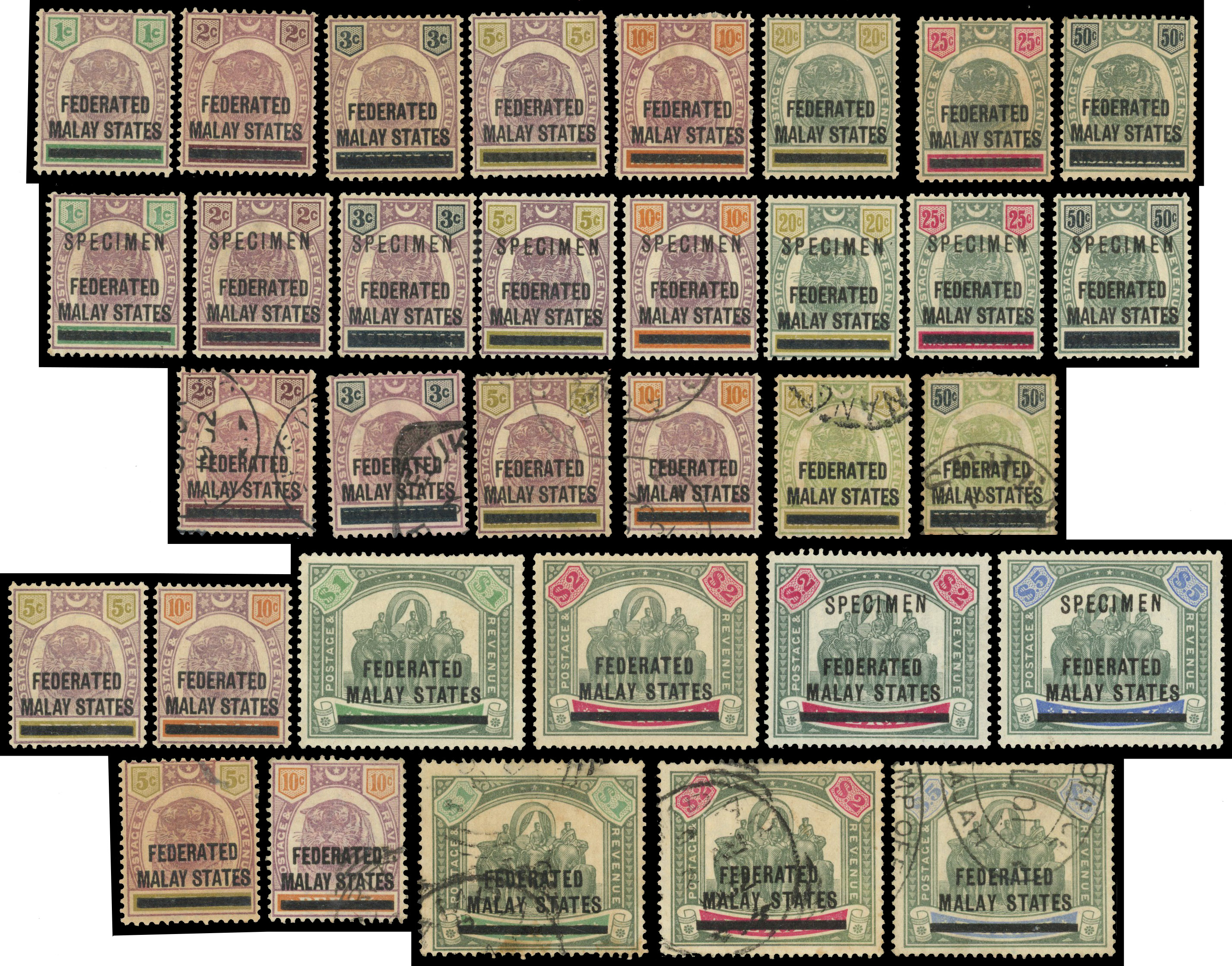 MALAYA-FMS: 1900 to 1934 mint and used, duplicated collection neatly presented on stockcards includes 1900 to 50c mint