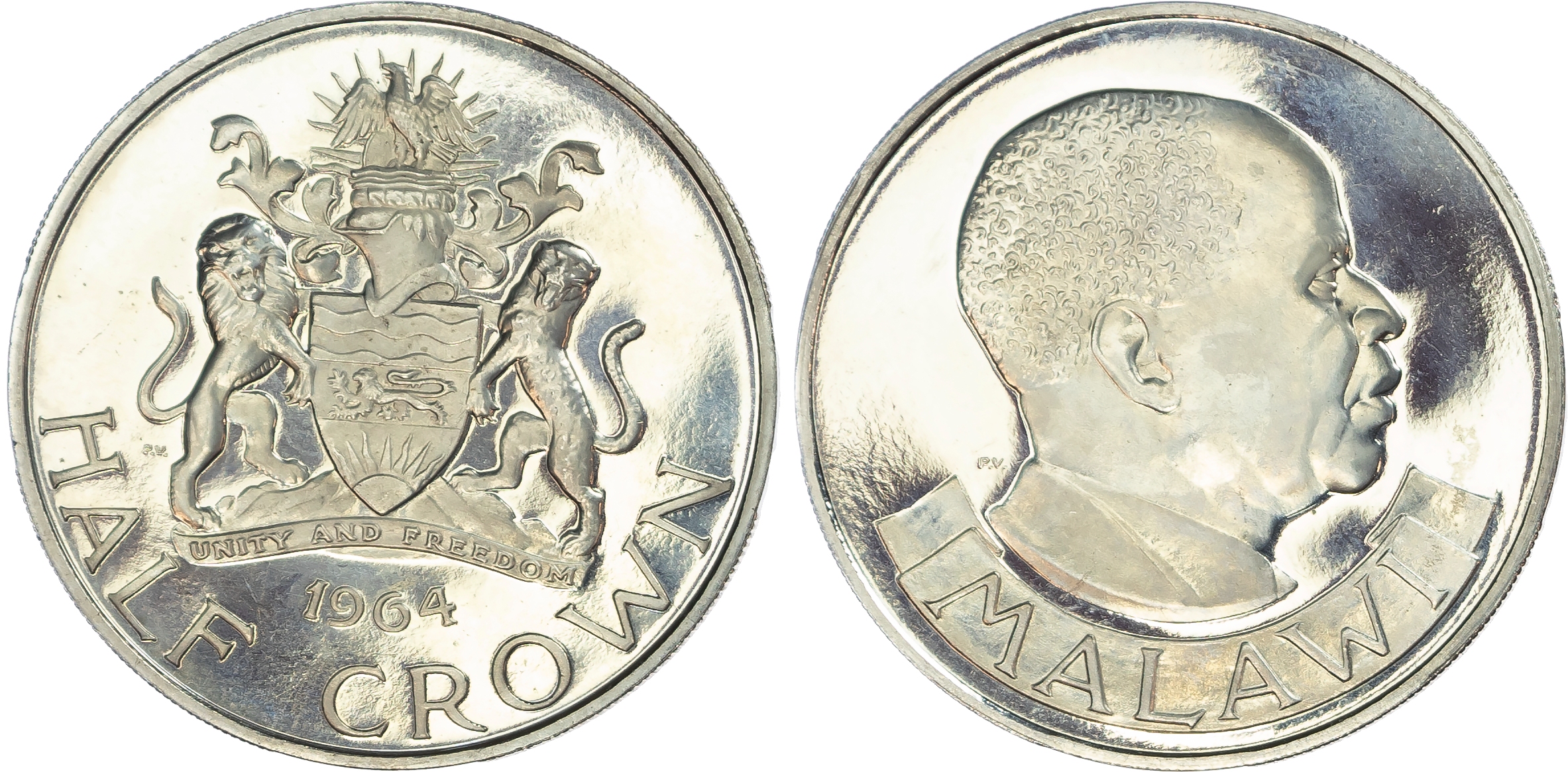 Malawi. Hastings Kamuzu Banda Ni Proof Halfcrown. 1964.