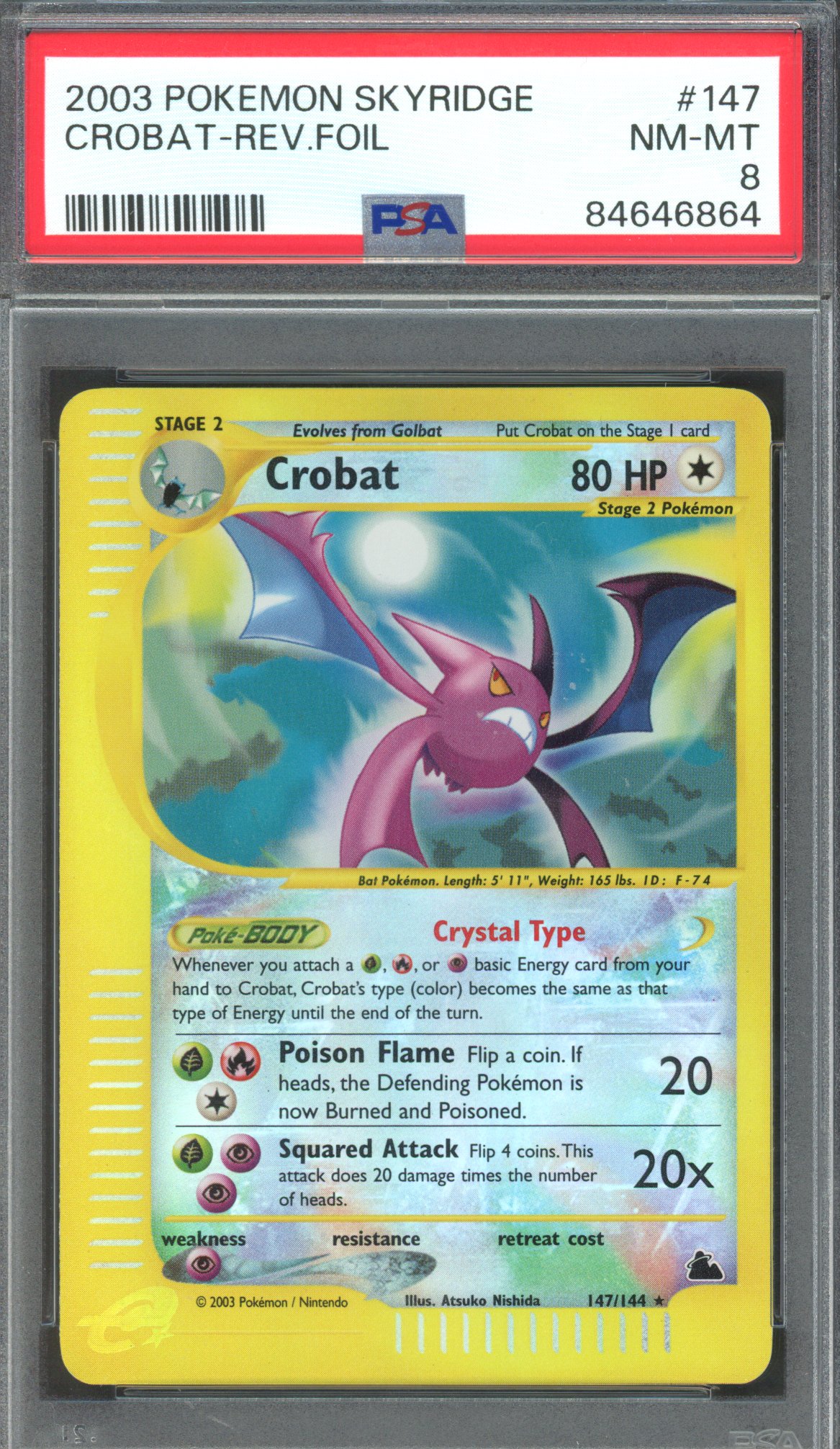 Pokémon TCG - PSA 8 'Crystal' Crobat - Reverse Foil #147 - Skyridge