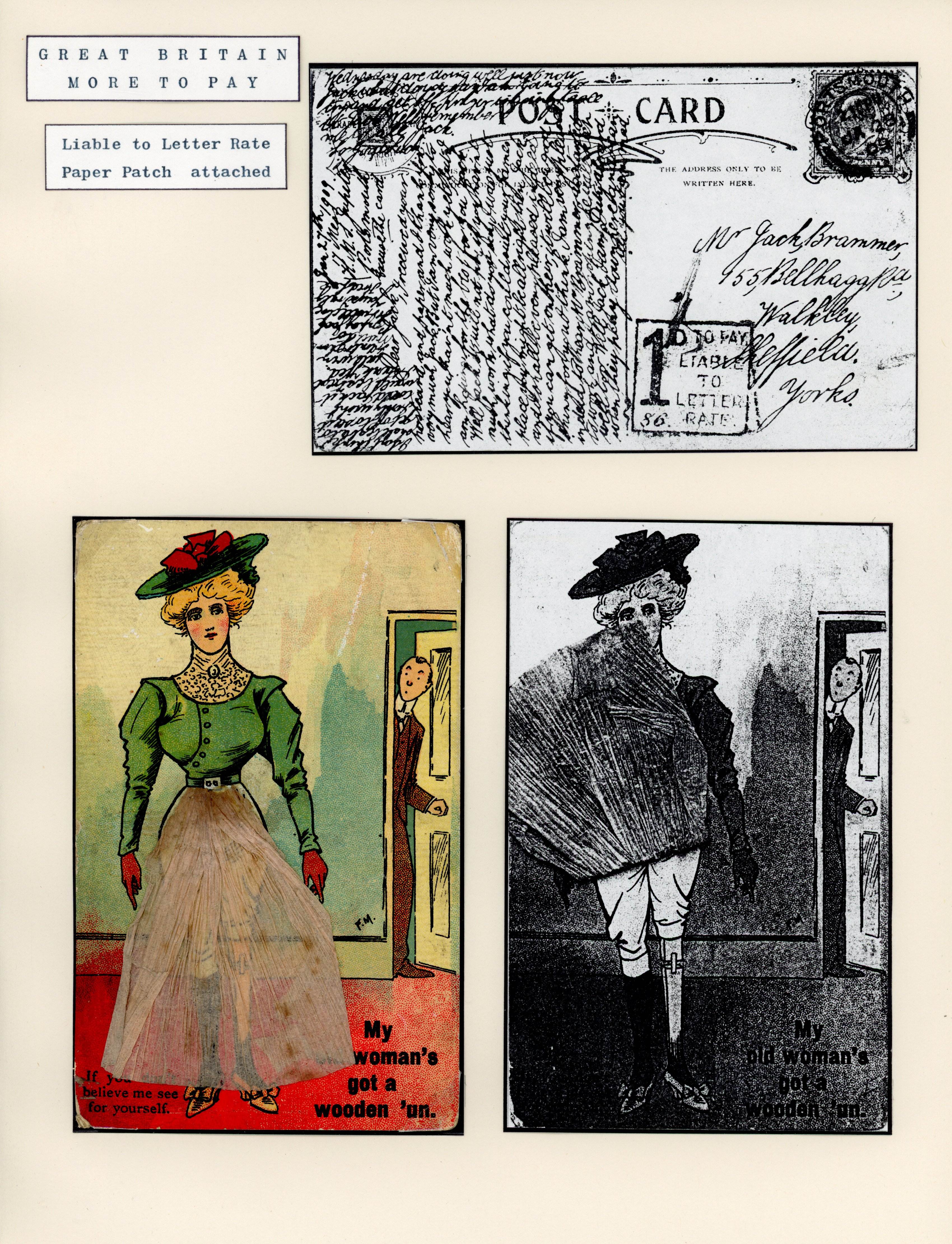 Great Britain 1909 novelty comedic postcard with tissue paper attached