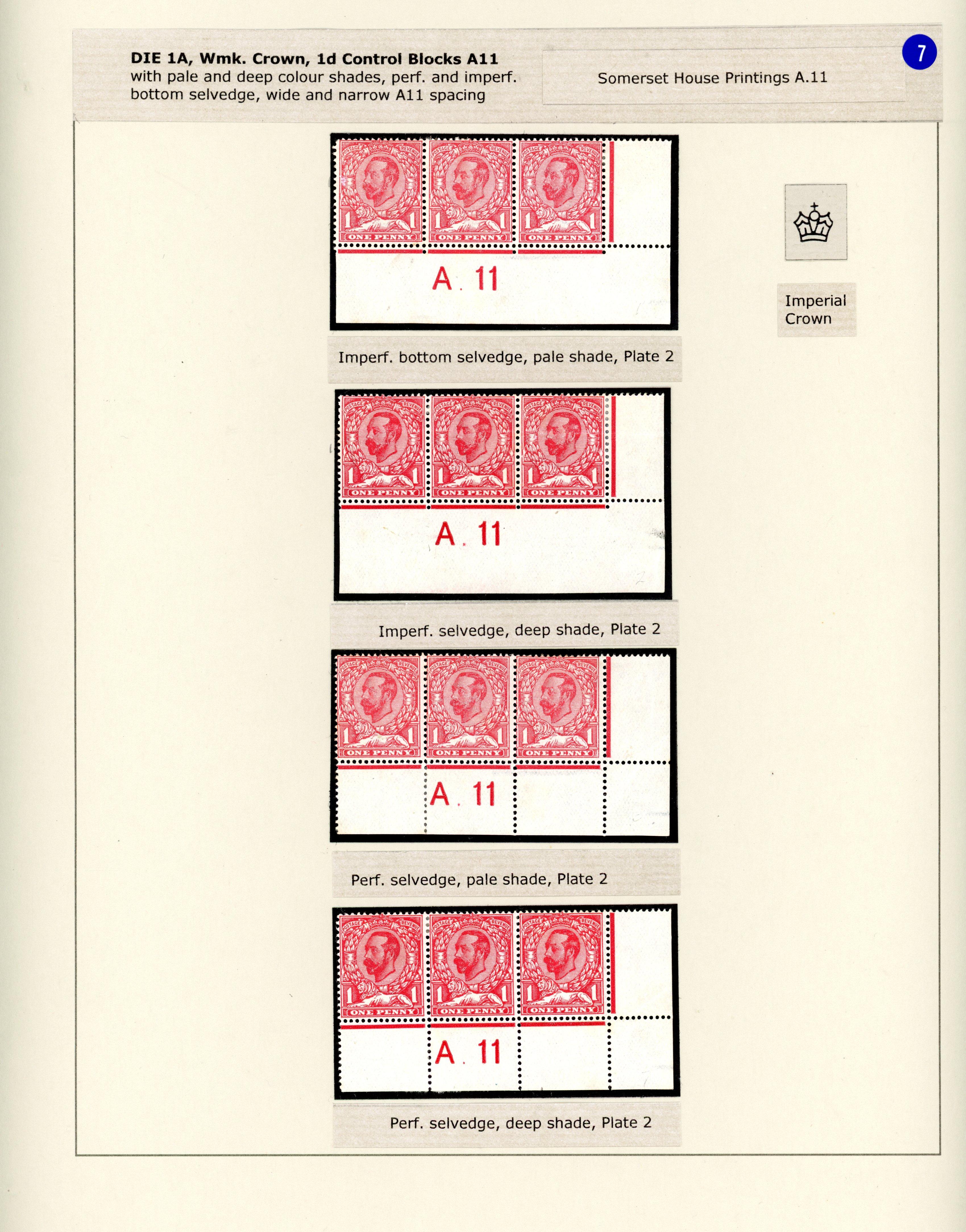 GB SG 327-331 1911-12 1d carmine watermark Crown shades