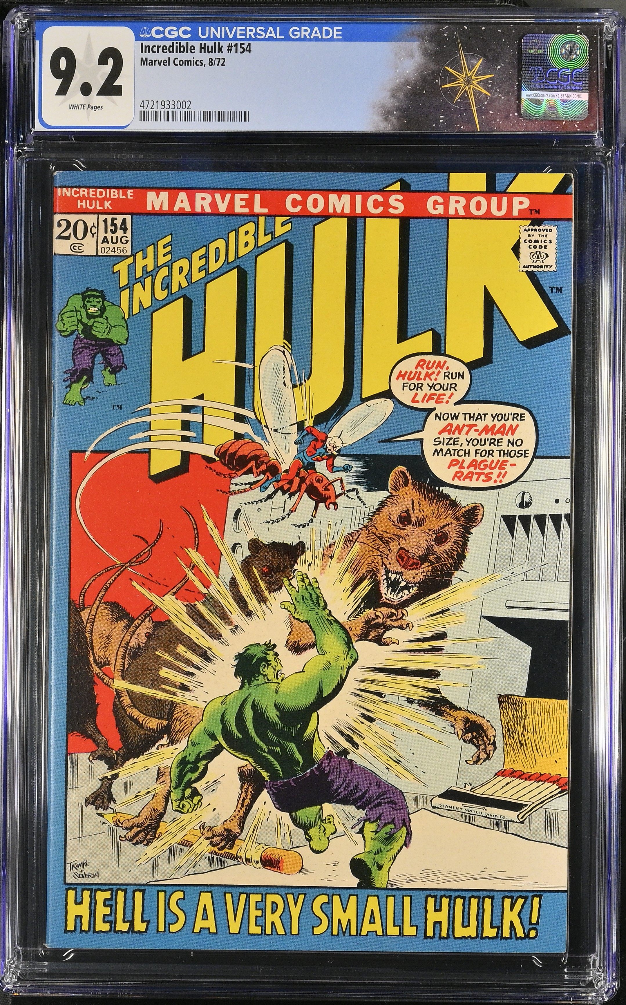 Incredible Hulk #154 CGC 9.2 “Hell Is a Very Small Hulk!” Herb Trimpe & John Severin Cover (Marvel Comics, 1972) White Pages