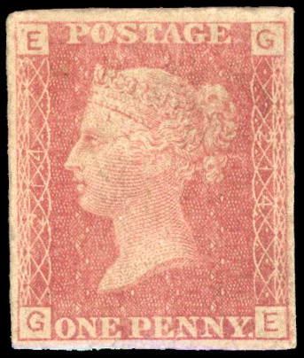 1878 1d Rose Pl.214 (GE) in rose on thick, vertically laid card