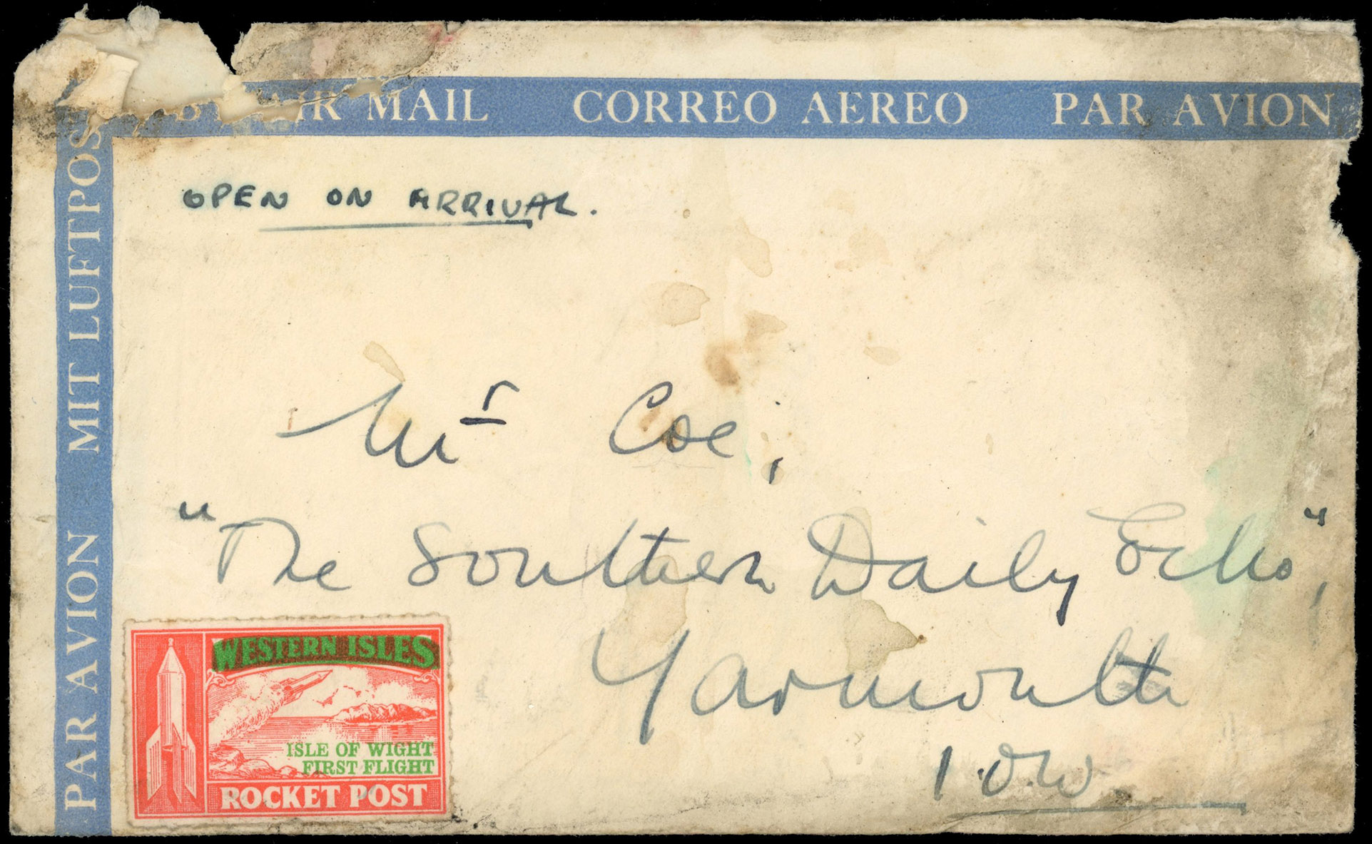 GB 1934 Isle of Wight Rocket Post crash mail