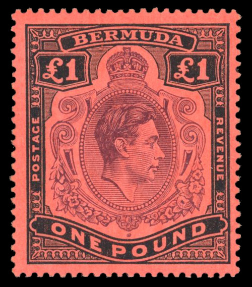 Bermuda SG 121cf 1943 £1 'gash in chin' mint