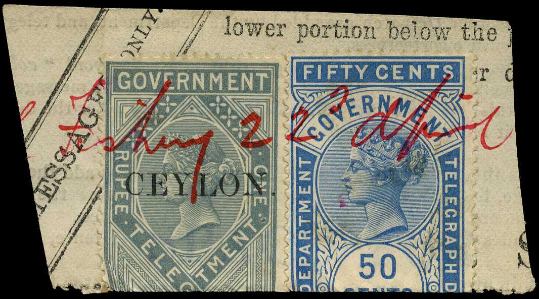 1880 1r and 1881 50ct on piece with...