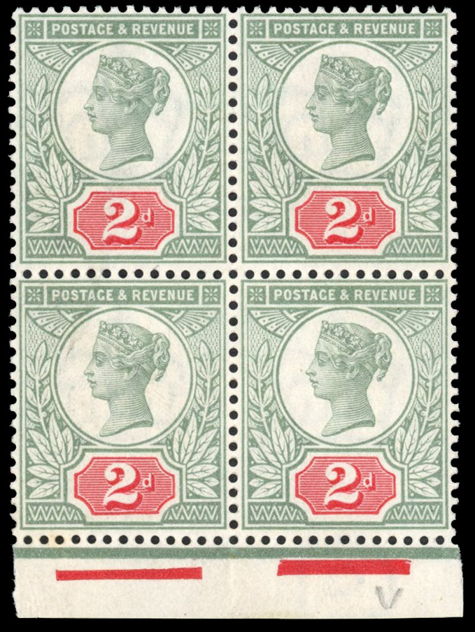 SG 199 1887 2d green and scarlet block mint