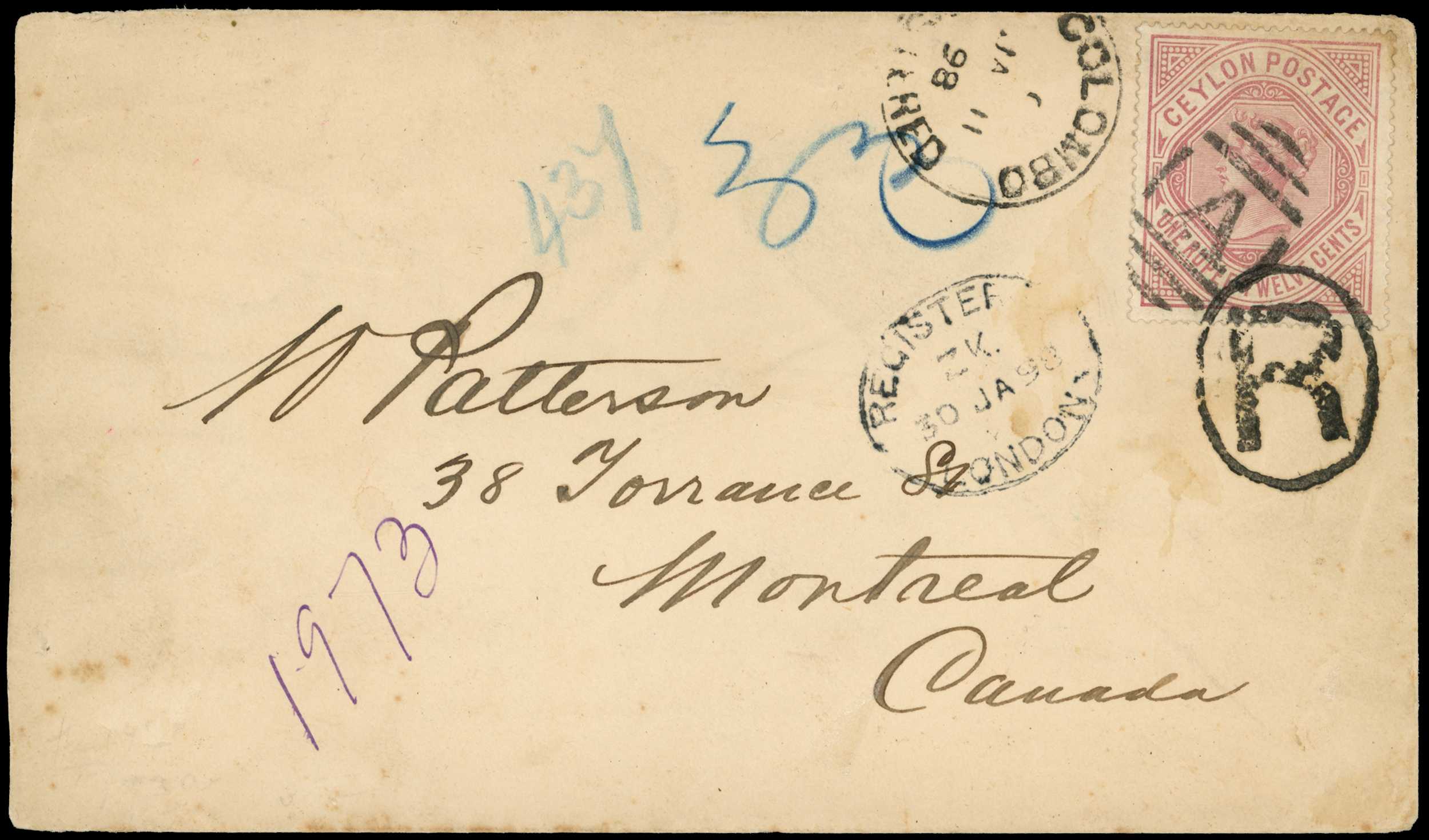 POSTAL HISTORY: 1898 Registered envelope...