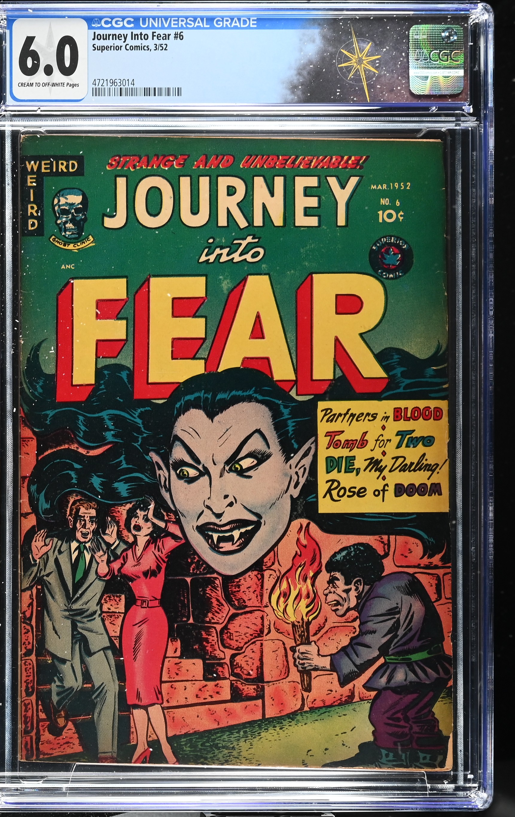 Journey Into Fear #6 CGC 6.0 Vampire & Hunchback Cover (Superior Comics, 1952) Cream to Off-White Pages