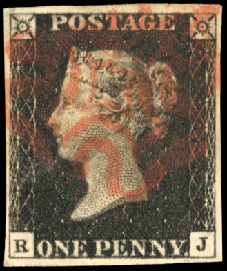1840 1d Black plate 8 (RJ) neatly cancelled by red MC SG 2/Spec. AS416