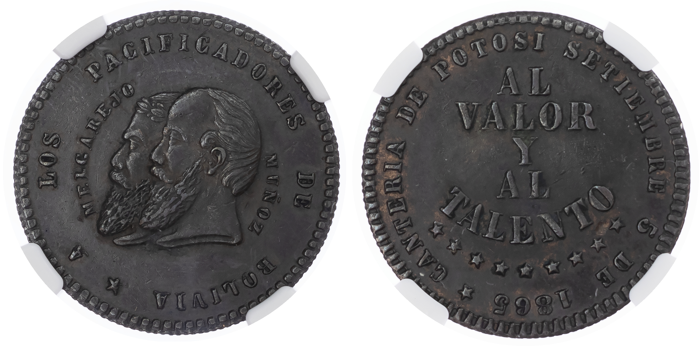 Bolivia. Republic CU Pattern 1/2 Malgarejo. 1865, Short Beards.