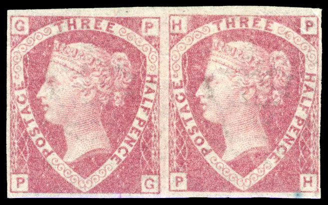 1870 1½d Rose red Pl.1. (Dr. Perkins blued paper) Horizontal pair PG-PH