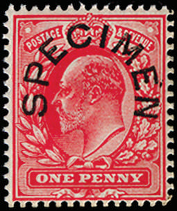 Great Britain 1902 1d Bright scarlet. Very fine unused o.g. example printed by DLR, overprinted "SPECIMEN" type 17…