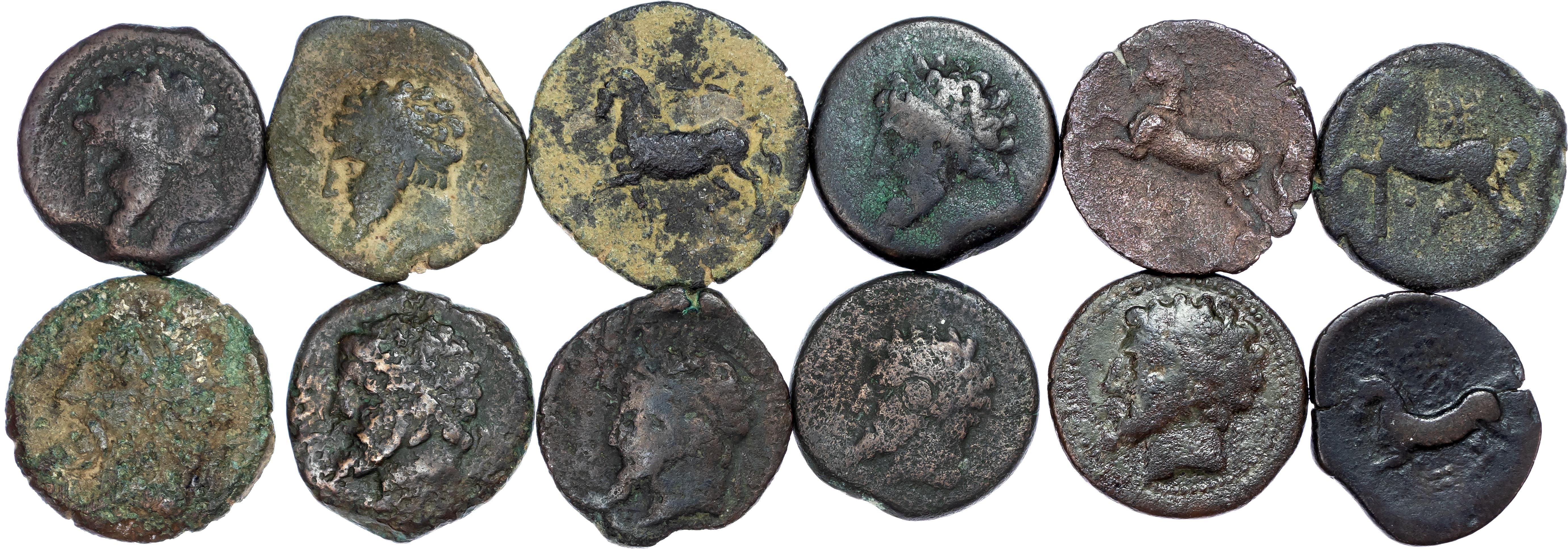 Numidia, Adherbal(?) (c. 118-112 BC) Group Lot of 12 AE Units, varying weights.