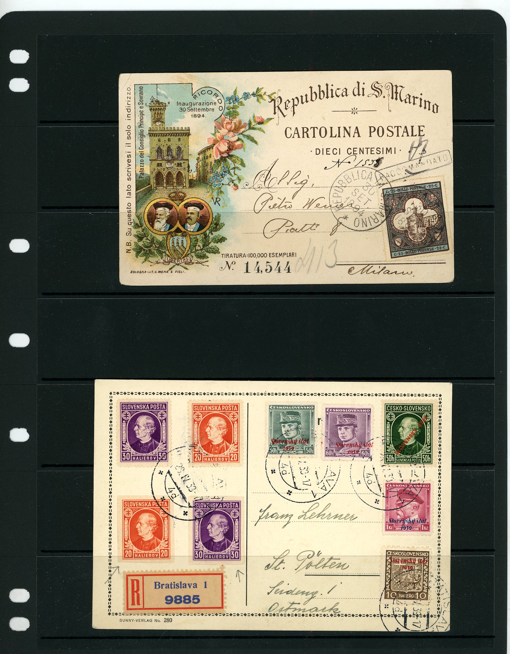 Postal History Selection of forty-nine foreign postcards sent by registered mail arranged on Hagner...