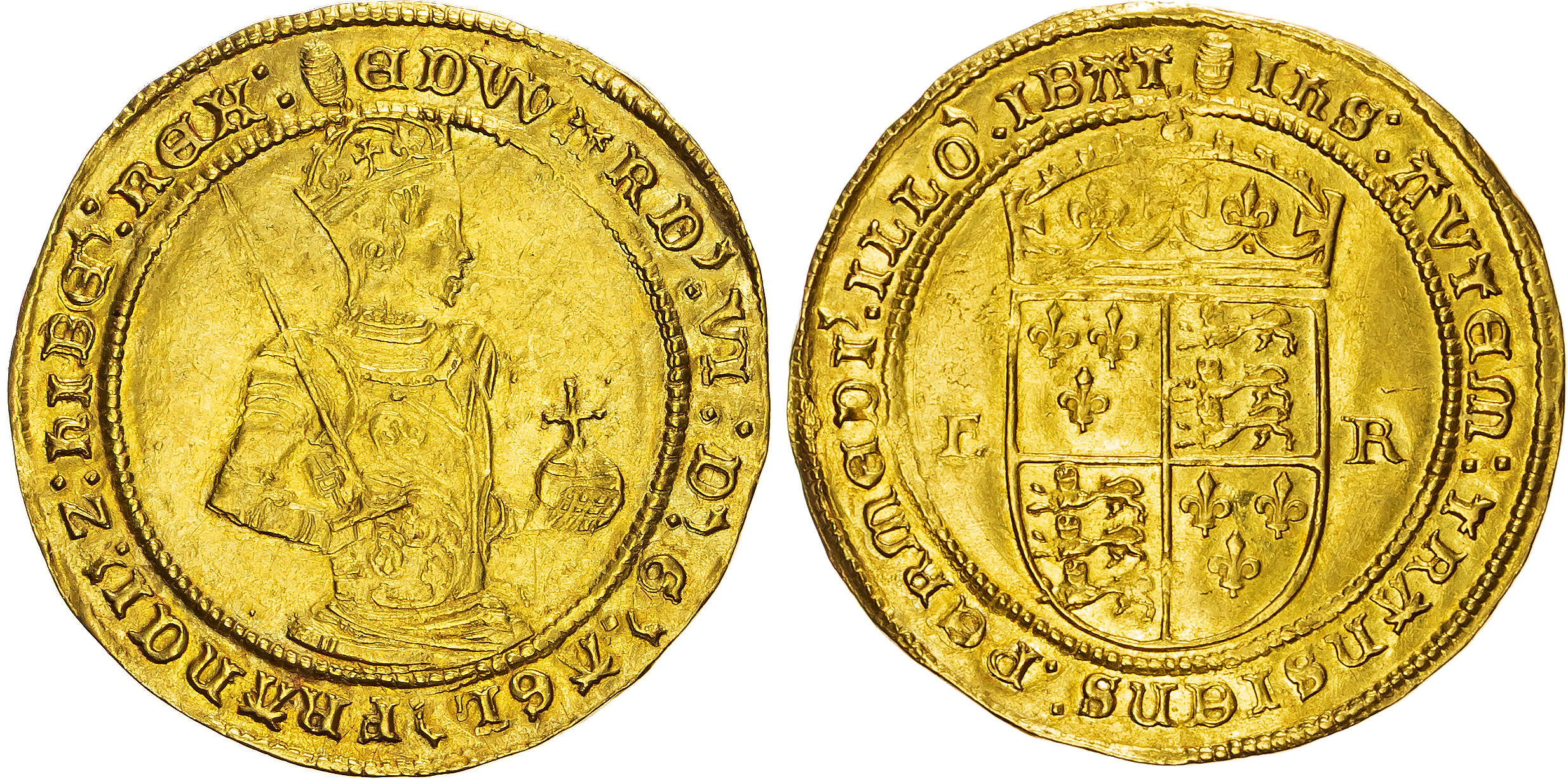  Edward VI (1547-1553), AV Half Sovereign, Third Period, Crown Gold, Tower (London) mint, mm. tun (1551-3).