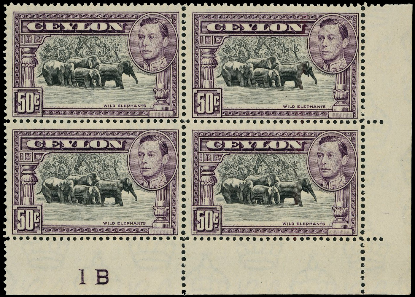 Ceylon SG 394c Plate block mint