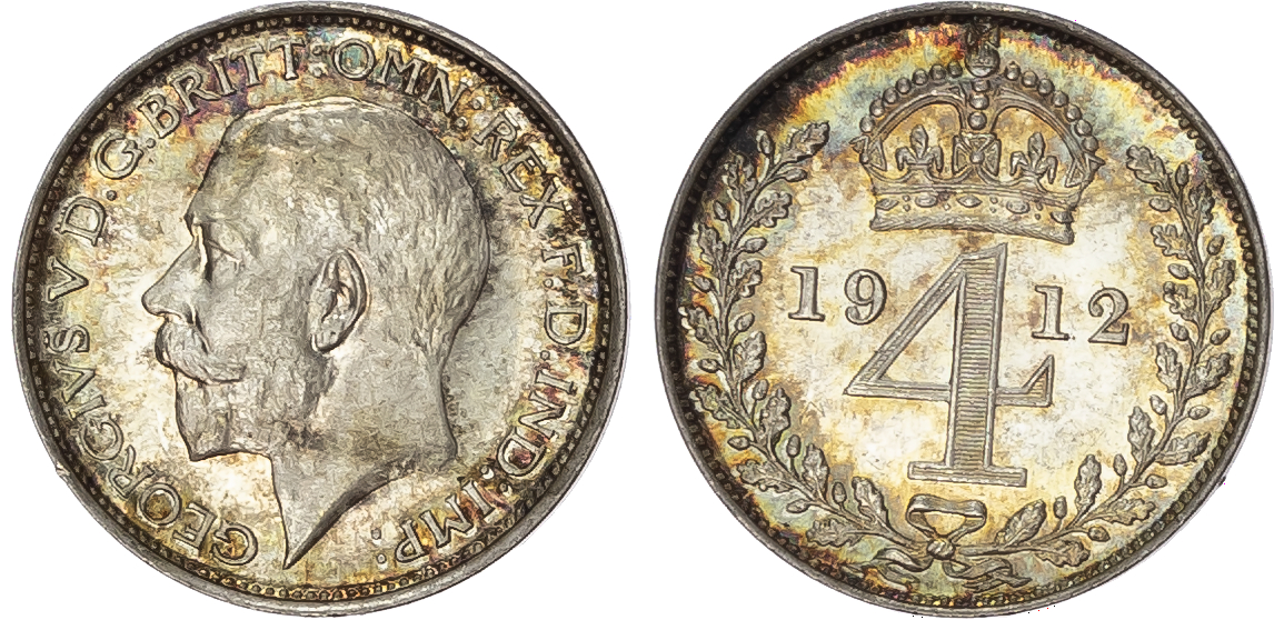 George V (1910-1936) Maundy Set, 1912, Fourpence, Threepence, Twopence, Penny.