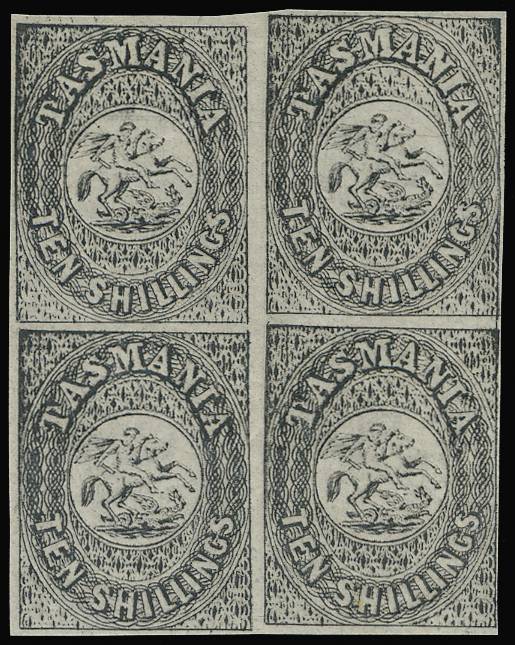 TASMANIA SG F6 1887 10s black plate proof imperf B4
