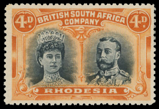 4d blue-black and dull orange RSC C, position 42 printer's mark mint