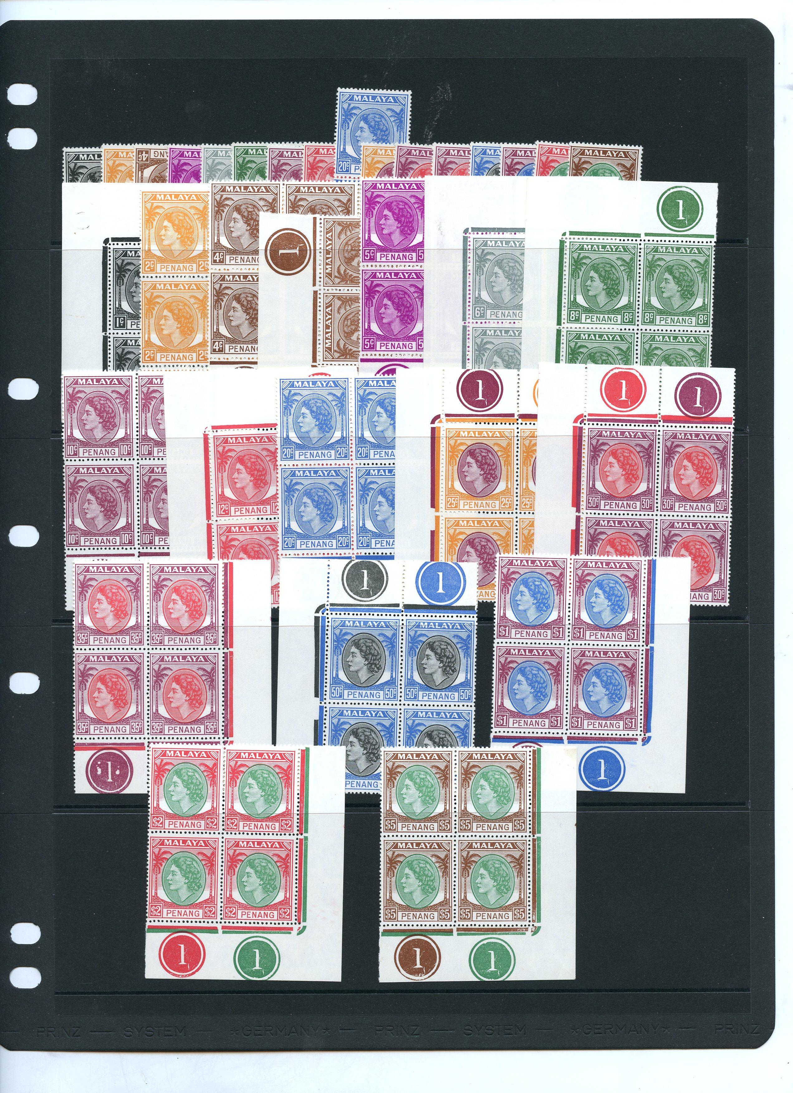 Penang SG 28-43 Plate blocks