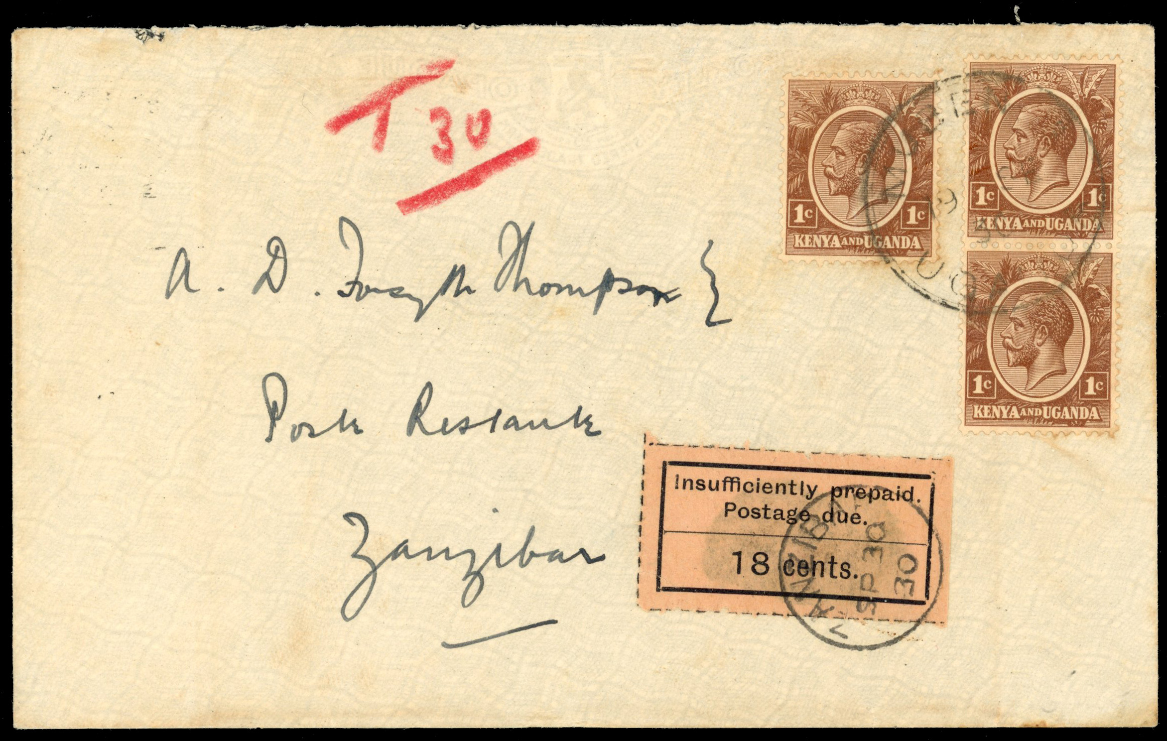 Zanzibar SG D12 1930 incoming cover