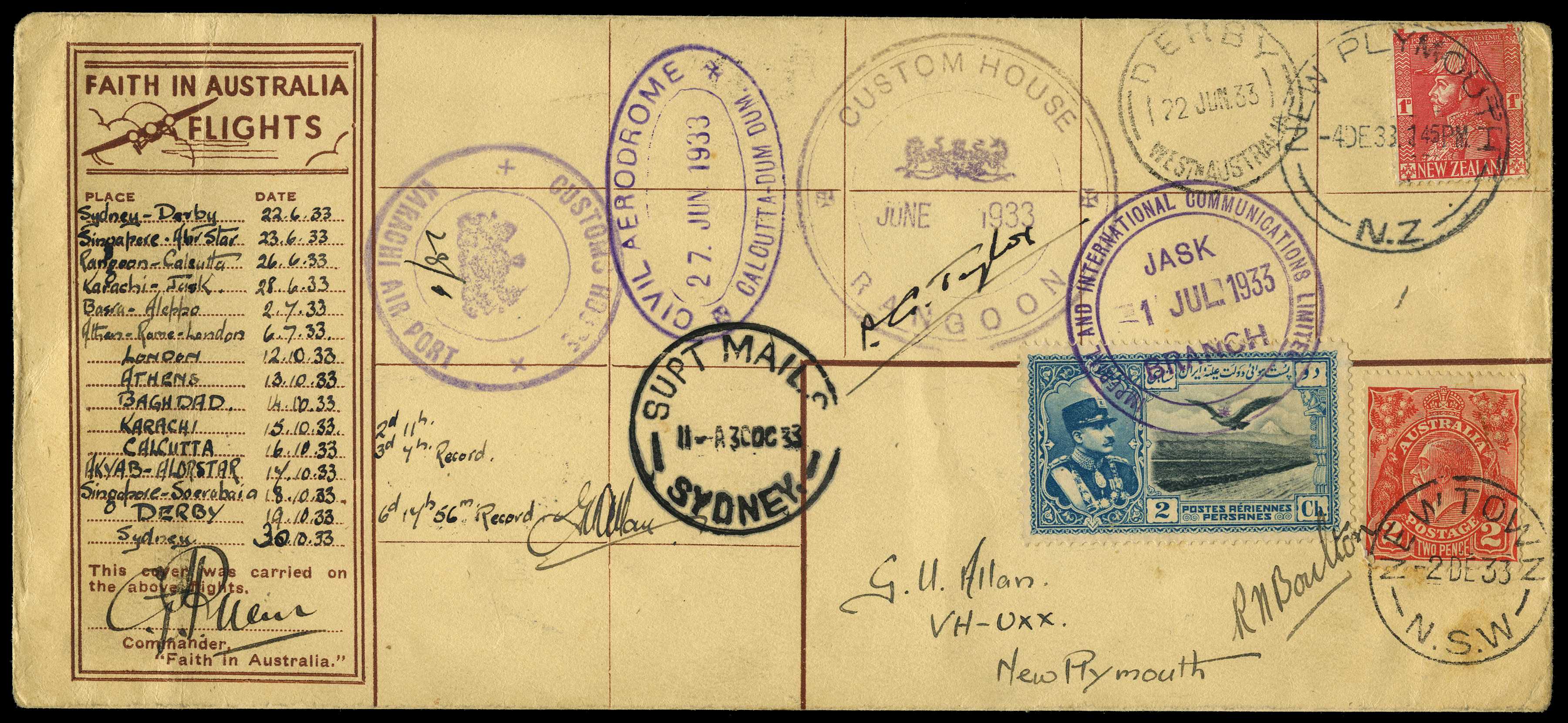 AUSTRALIAN FLIGHT COVERS: 1933 Carried on...