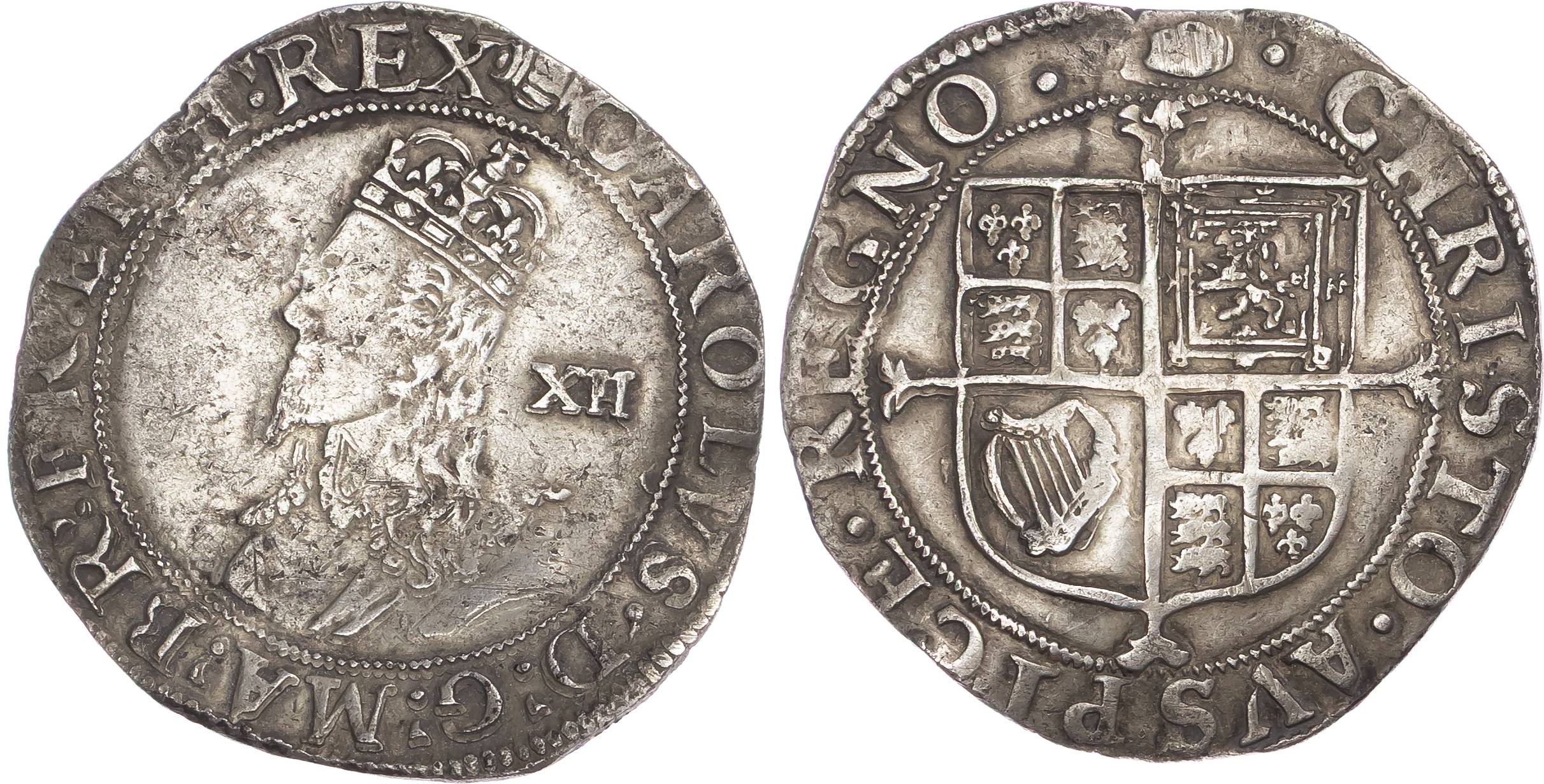 Charles I (1625-1649), AR Shilling, Group E, Type 4.2, Tower mint (under King), mm. tun (1636-1638).