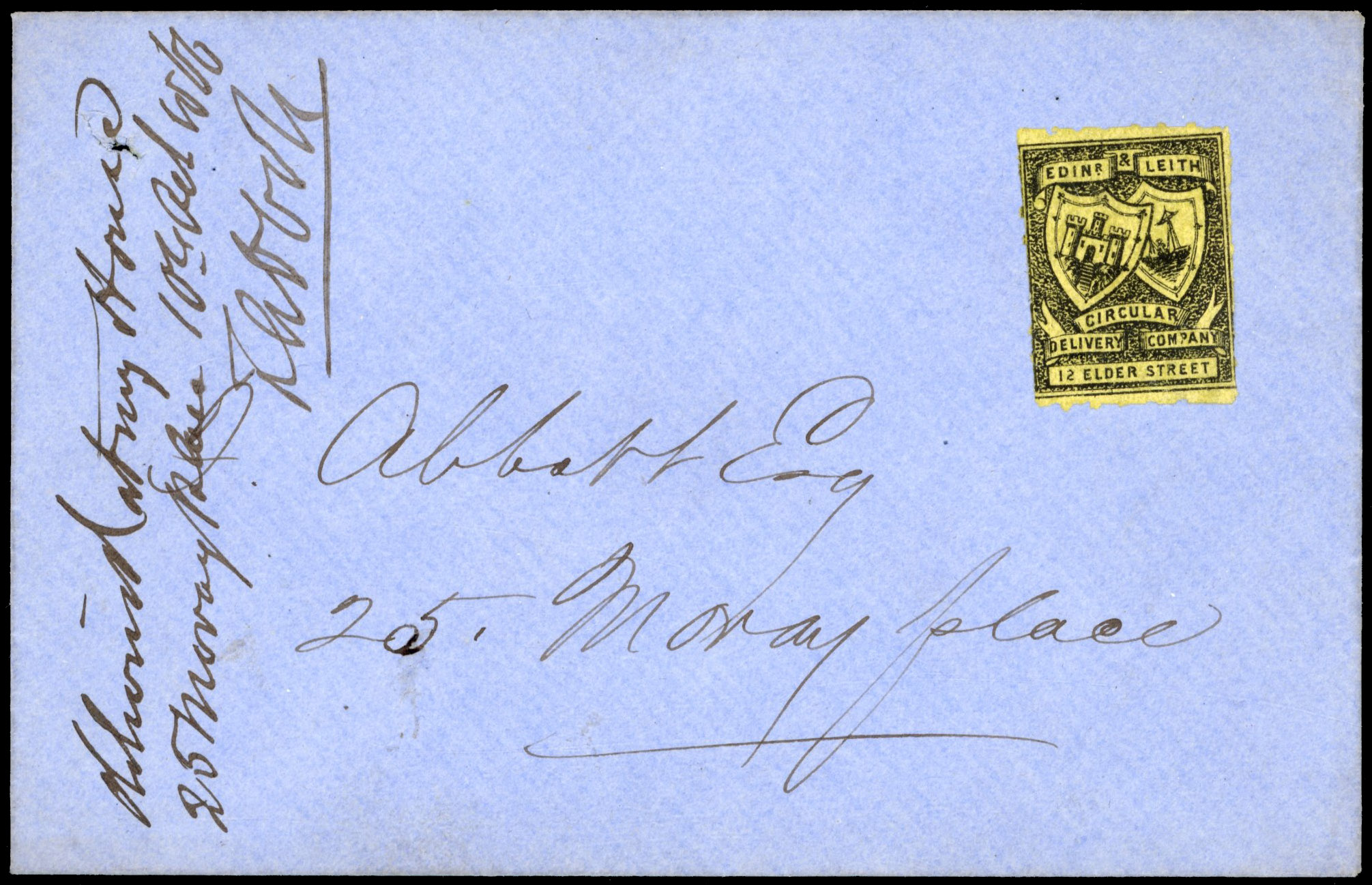 POSTAL HISTORY: Edinburgh and Leith Delivery Company ¼d black on lemon-yellow, roulette 7, used on local cover