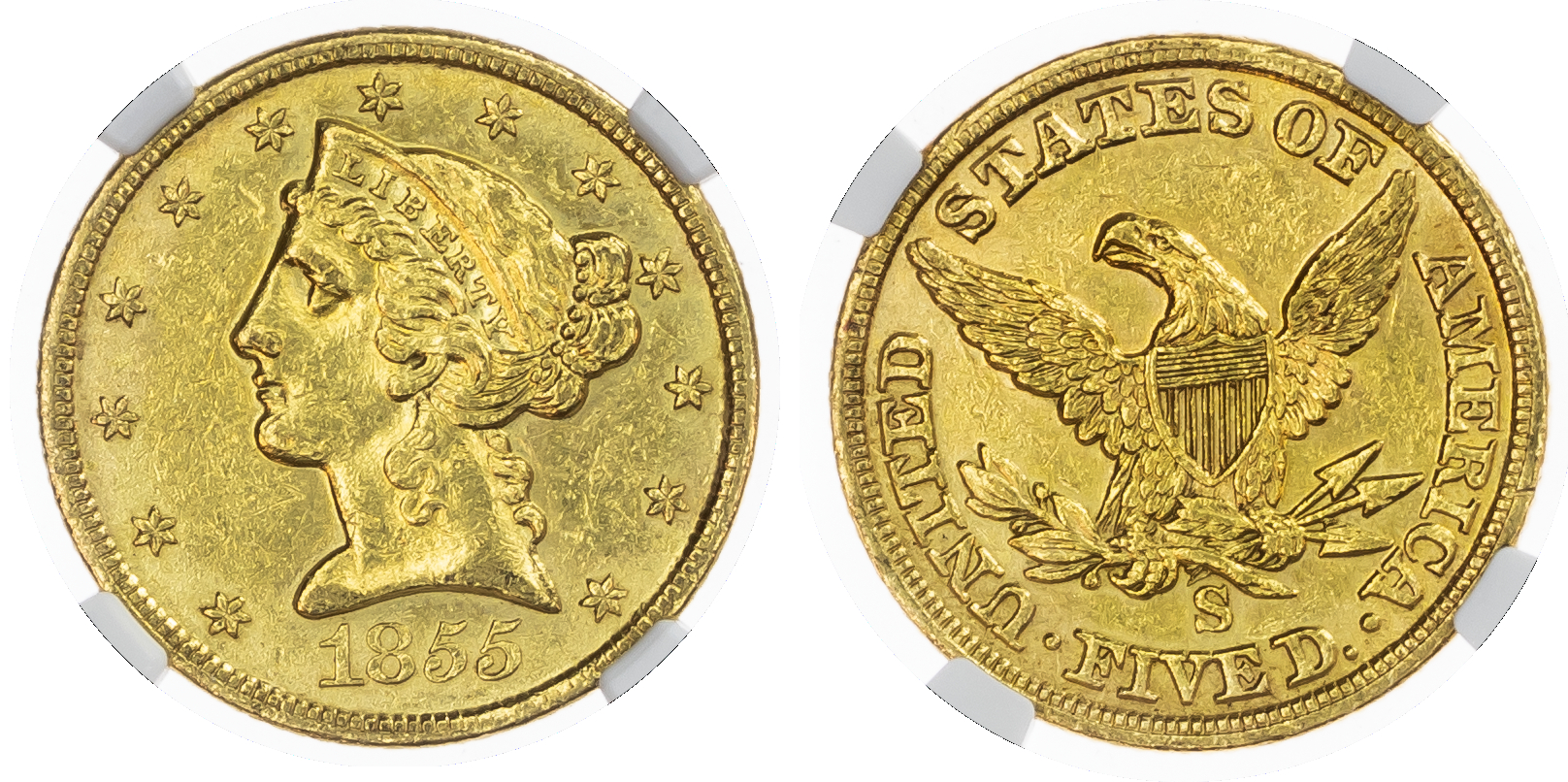 USA, Liberty Head, gold 5 Dollars, 1855.