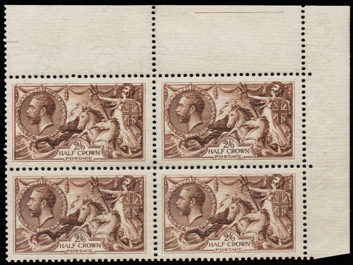 GB 1918 SG 415var ribbed paper block mint