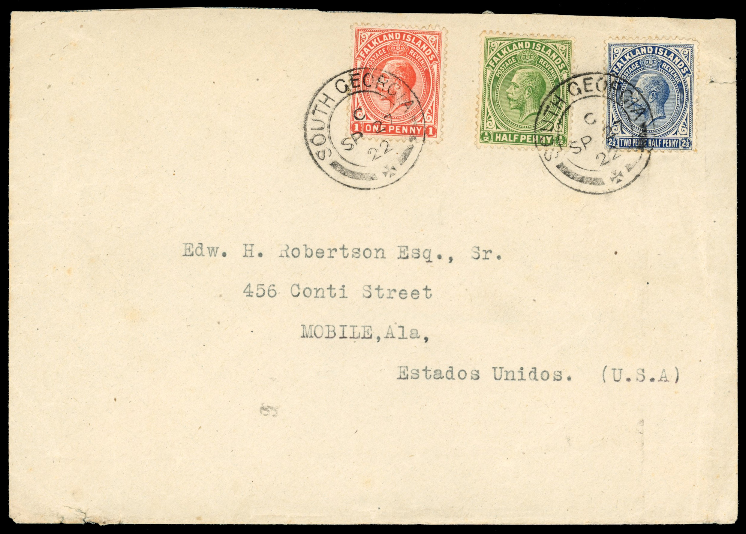 Falkland Islands Dependencies SG Z23d, 25c, 35 1922 South Georgia cover to USA