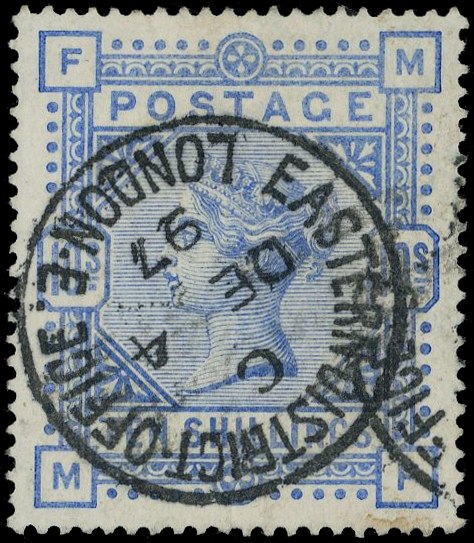 1883-4 10/- pale ultramarine fine used with crisp ‘London Eastern District Office’ cds. 