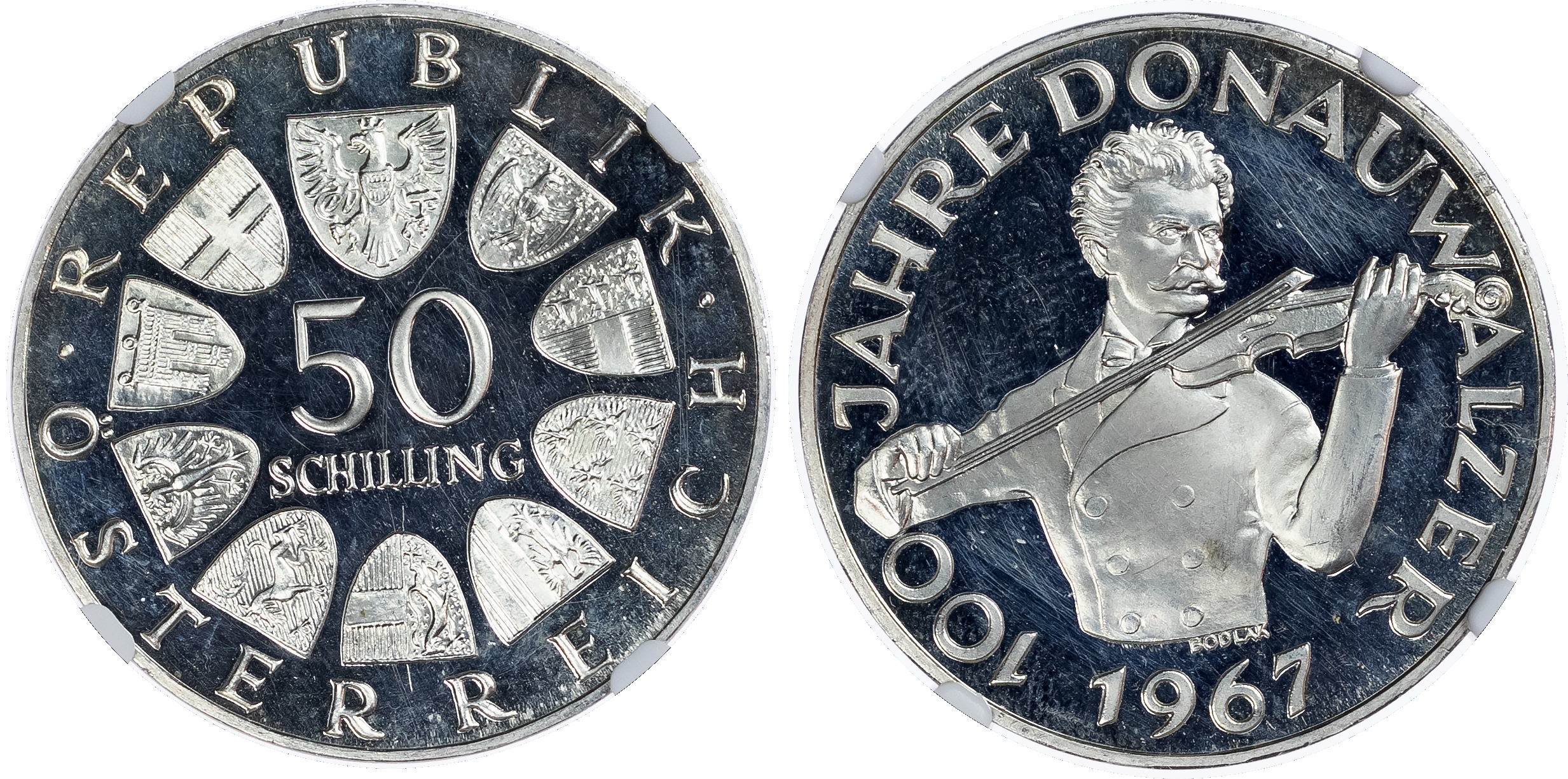 Austria. Blue Danube Waltz AR Proof 50 Schillings. 1967. 