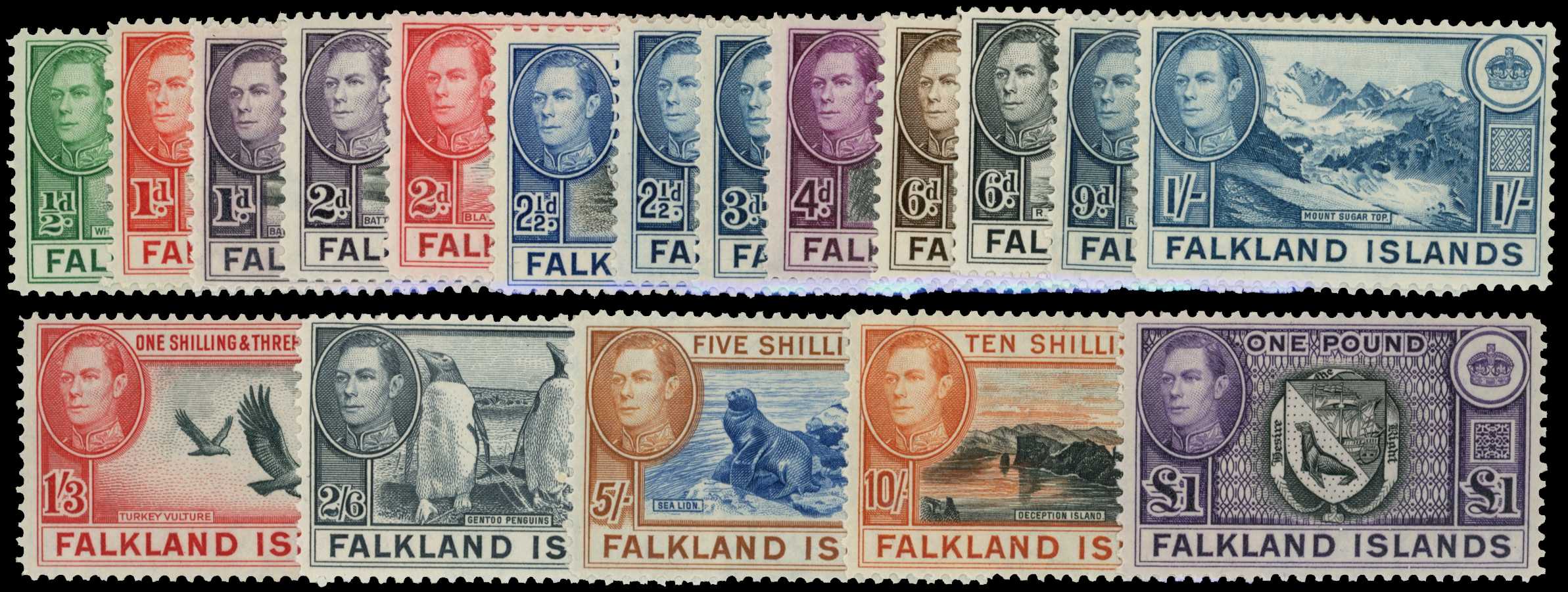 1938-50 set of eighteen to £1 black and...