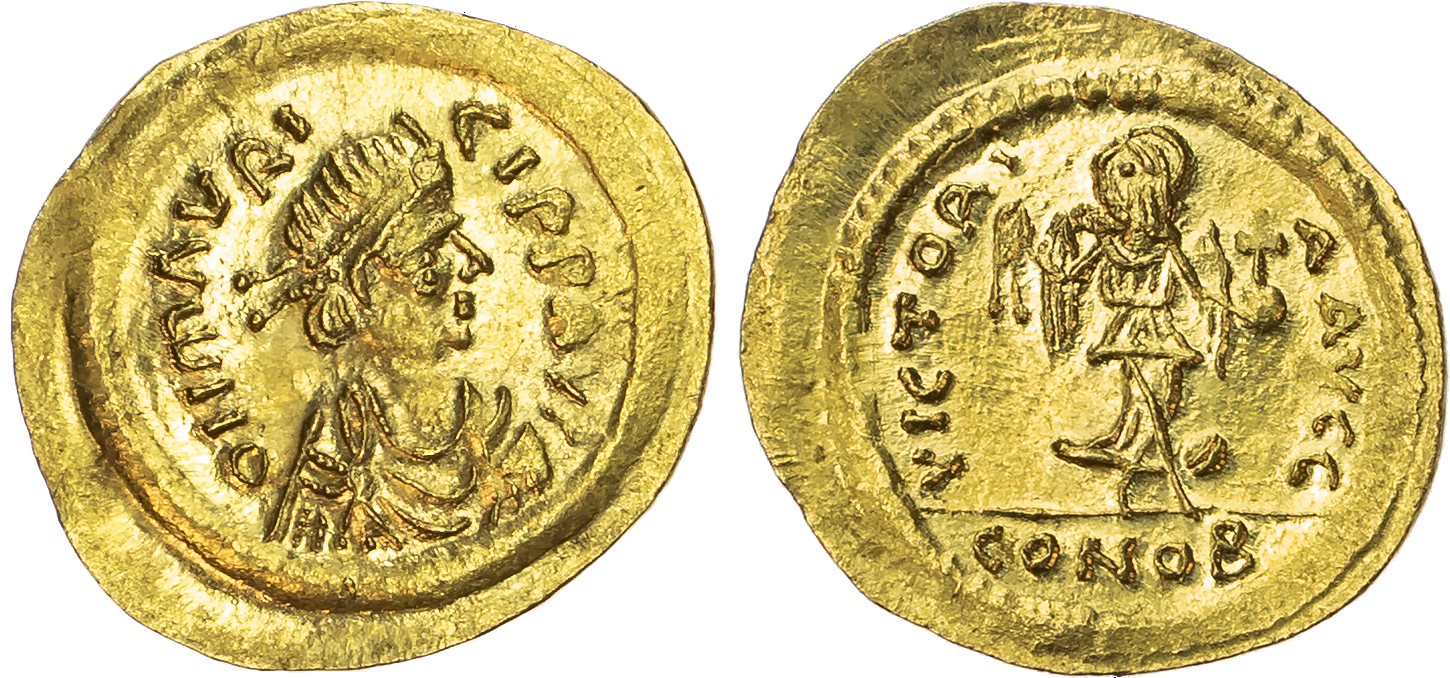 Maurice Tiberius (AD 502-602) AV Semissis, Constantinople, 2.24g.