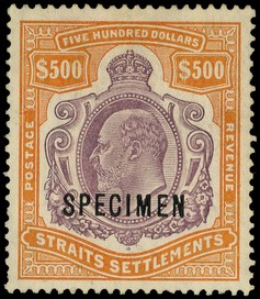 1910 $500 purple and orange overprinted SPECIMEN Type D12, fresh and unrubbed, large part o.g.; one small mark on reverse...