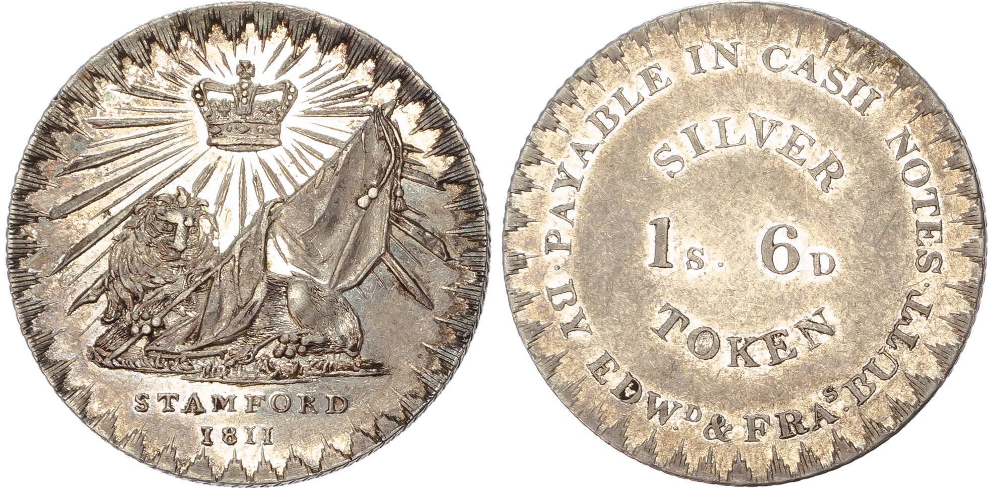 Lincolnshire, Stamford. Edward and Fraser Butt, silver eighteen pence, 1811. 