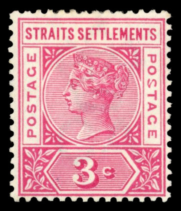 Malaya Straits 3c carmine-rose, variety 'Malformed S' SG 96a