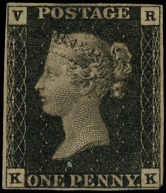 Great Britain 1840 VR Official 1d black (KK) SG V1 unused
