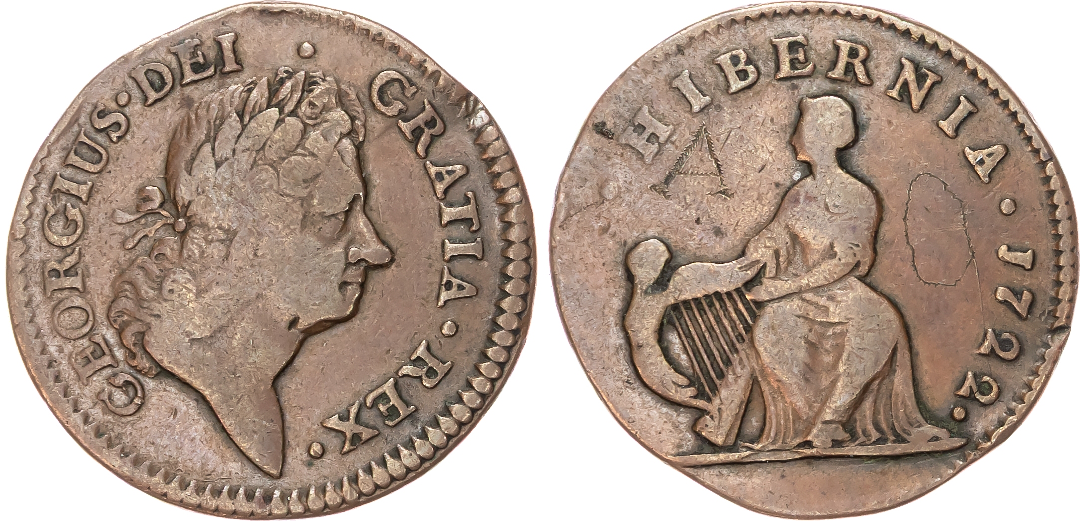 Ireland, George I (1714-1727) Halfpenny, 1722, William Wood’s coinage (1722-24), Type I.