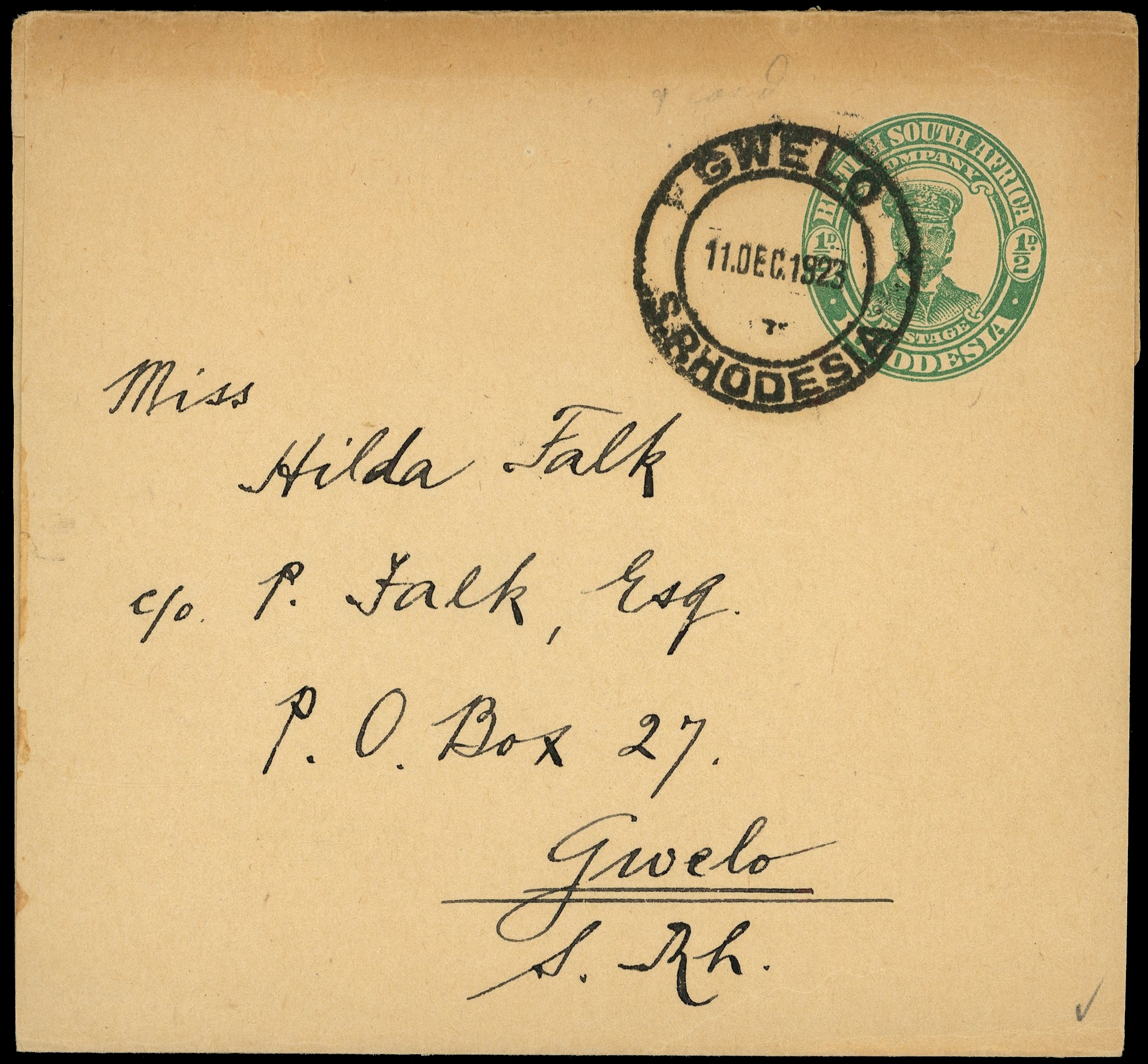 1923 ½d green "Admiral" postal stationery newspaper wrapper used