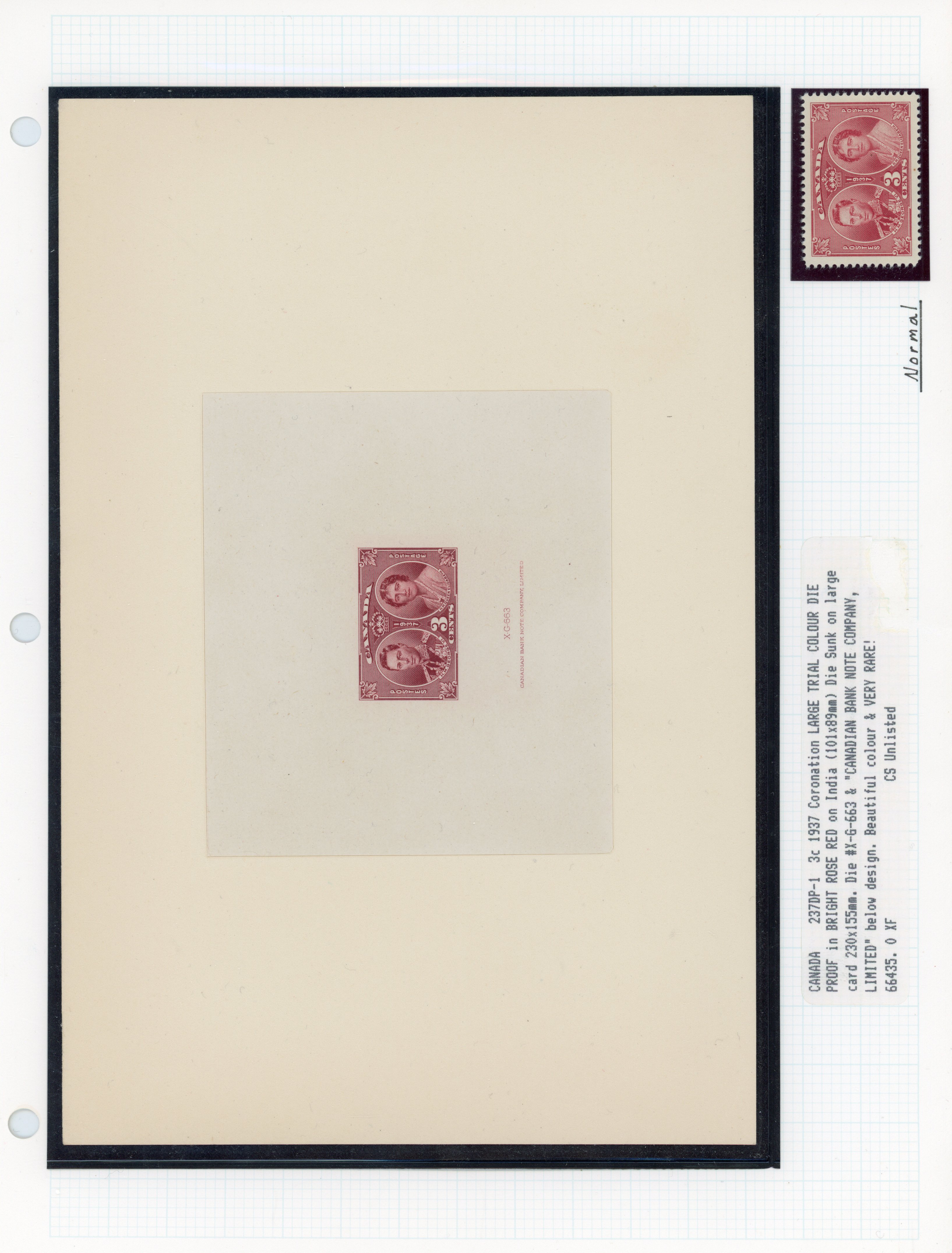 Canada 1937 Coronation 3c proofs