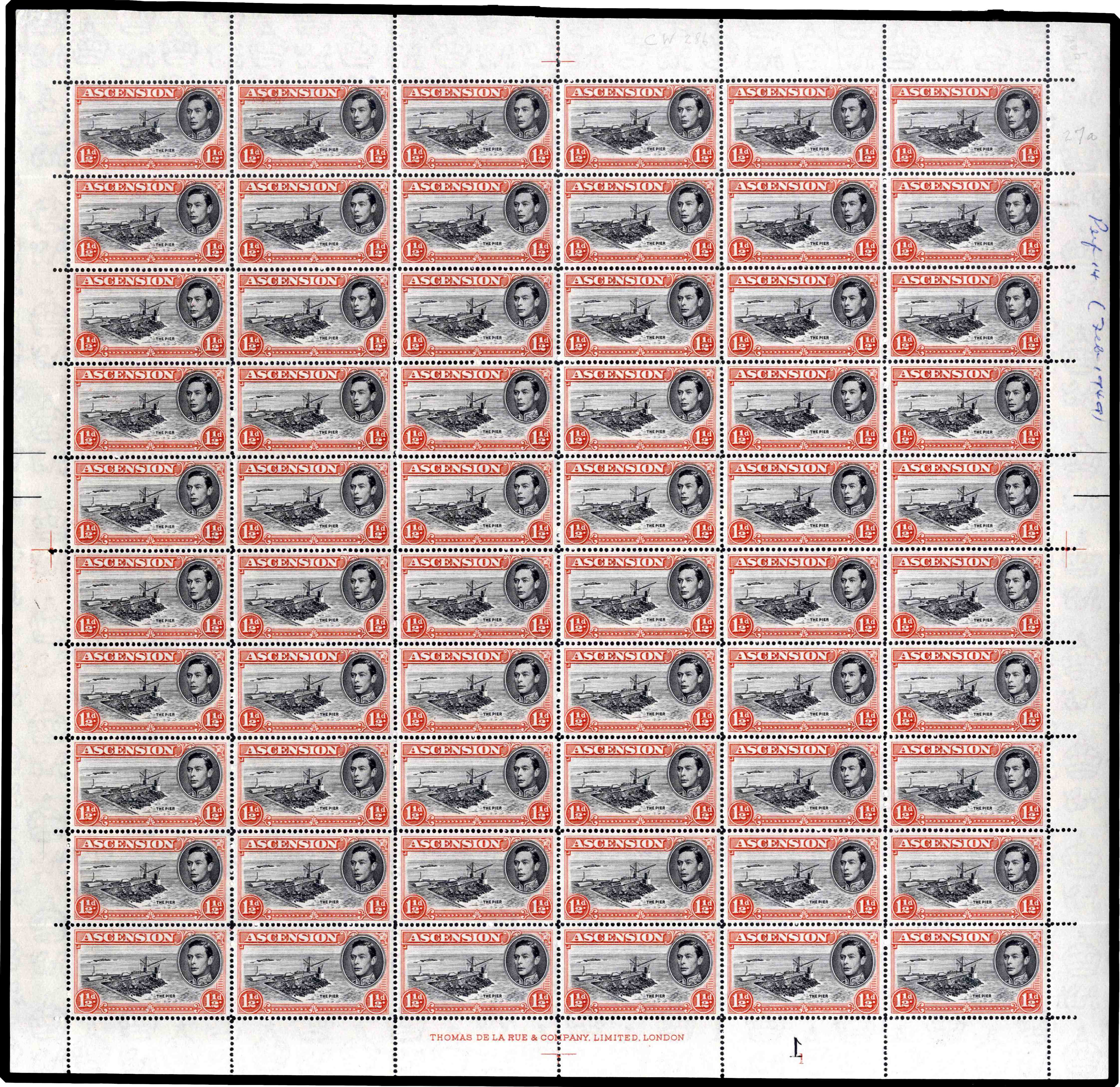 Ascension SG 40c, ca, cb sheet mint