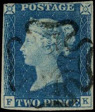 1840 2d Pale blue Pl.1. (FK, Watermark Inverted). 