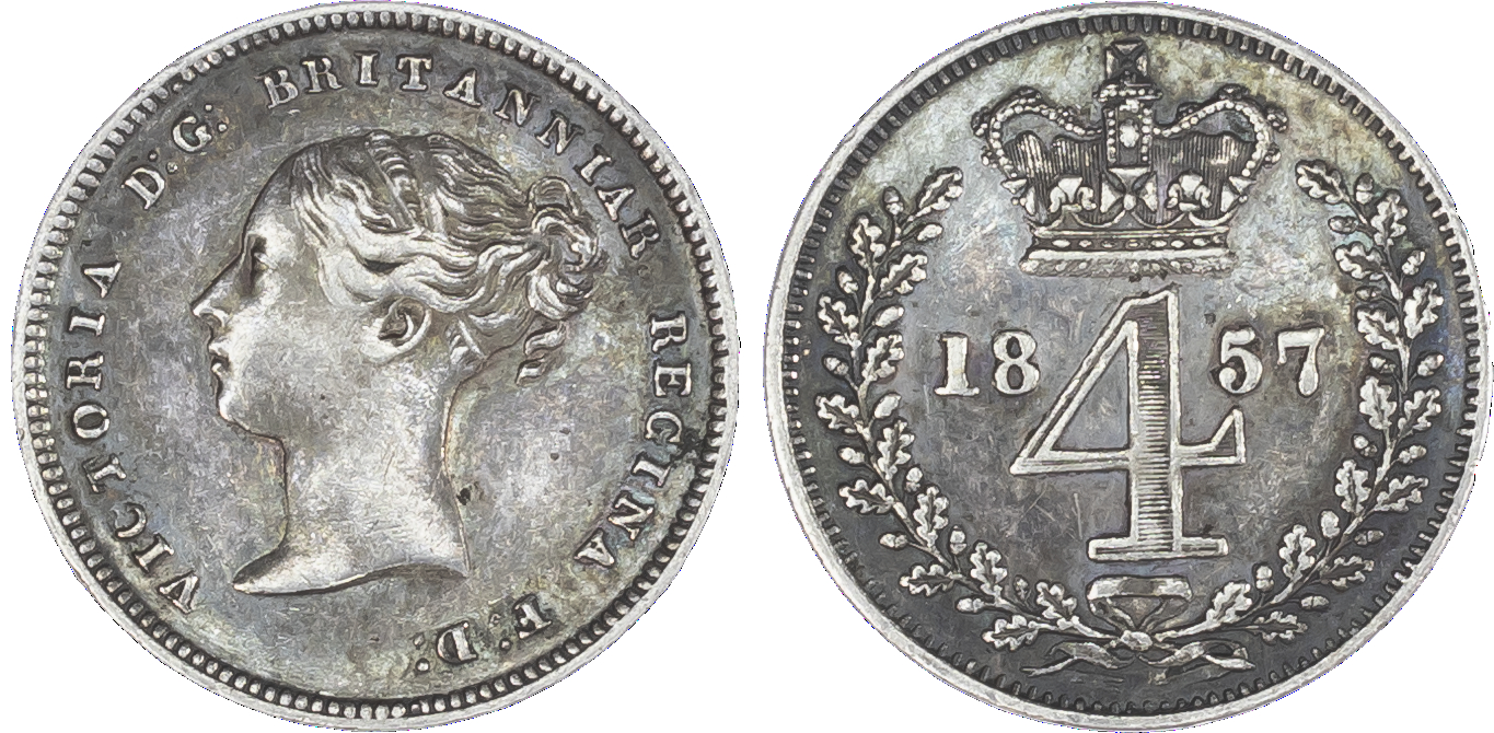 Victoria (1837-1901), Maundy set, 1857, Four, Three, Two and One Pence, young head left, legend and toothed border