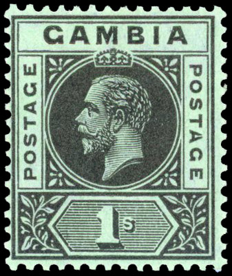 Gambia 1912-22 1s variety Split A unmounted