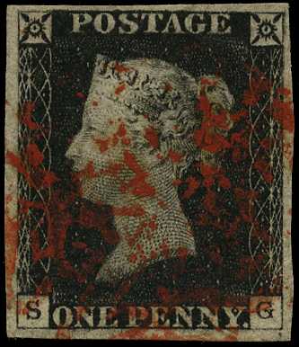 1840 1d black, plate 2 (SG) 4 good...