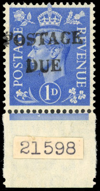1951 1d Light ultramarine - Bury St Edmunds Postage Due mint (SG504var)